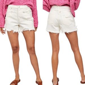 We The Free People White Denim Jean Distressed Frayed Button Fly Shorts NWT 31